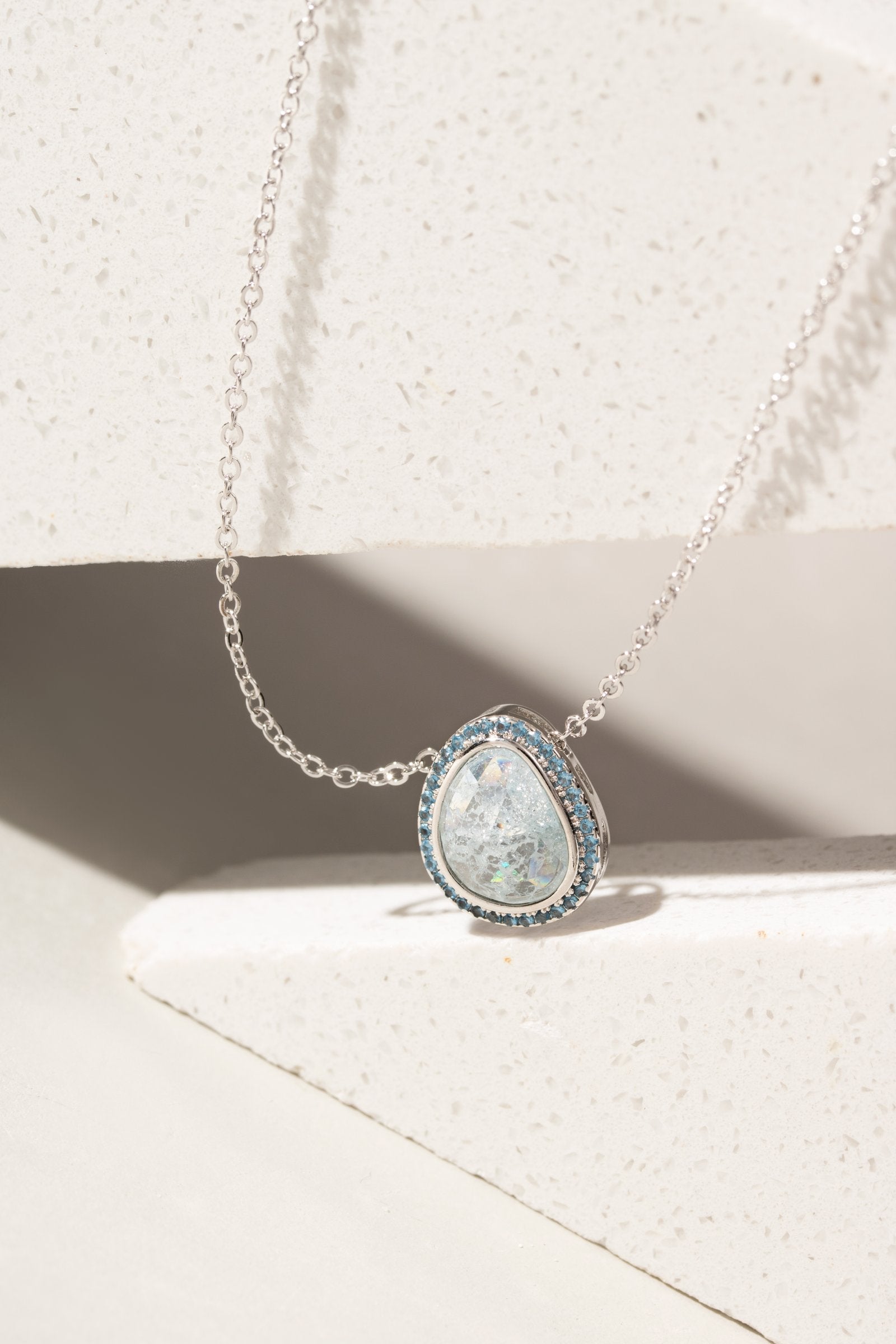 Ice Blue, Light Blue & Blue Zirconia Geometric Necklace