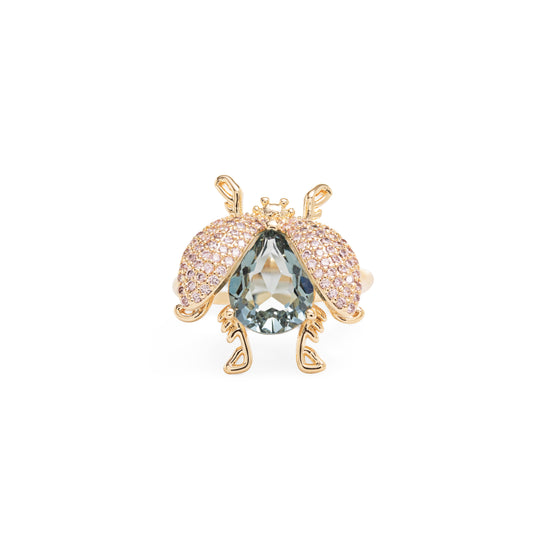 London Blue Crystal & Pink Zirconia Bug Ring