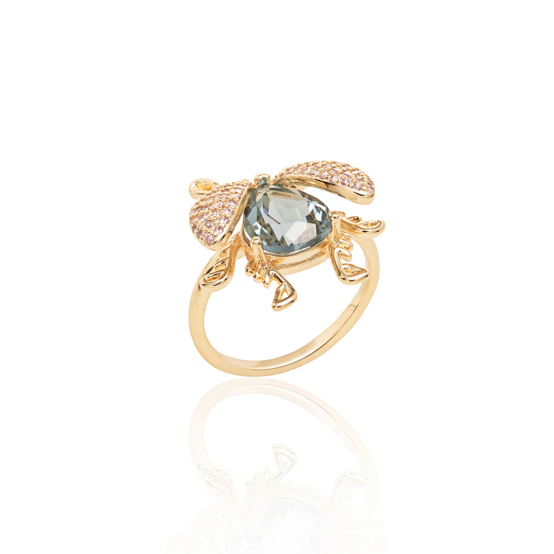 London Blue Crystal & Pink Zirconia Bug Ring