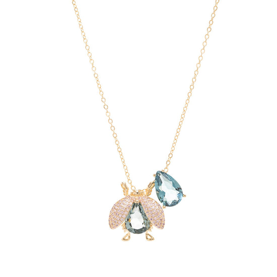 London Blue Crystal & Pink Zirconia Bug Necklace